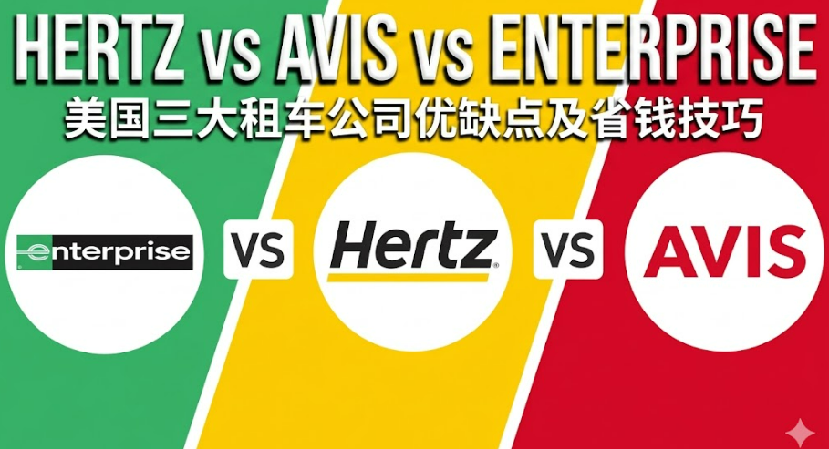 2026美国租车公司终极对比：Hertz vs Avis vs Enterprise 怎么选最省钱？