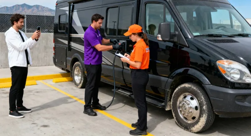 驾驶高大笨重的 RV 房车进入美国卡车专用加油站 (Truck Stop) 补充燃油
