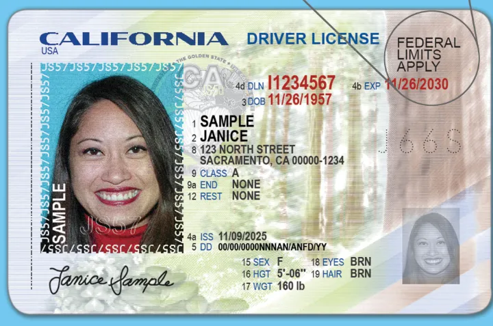加州最常见的普通非商业用途 Class C 驾照 (Driver License) 样本正面图