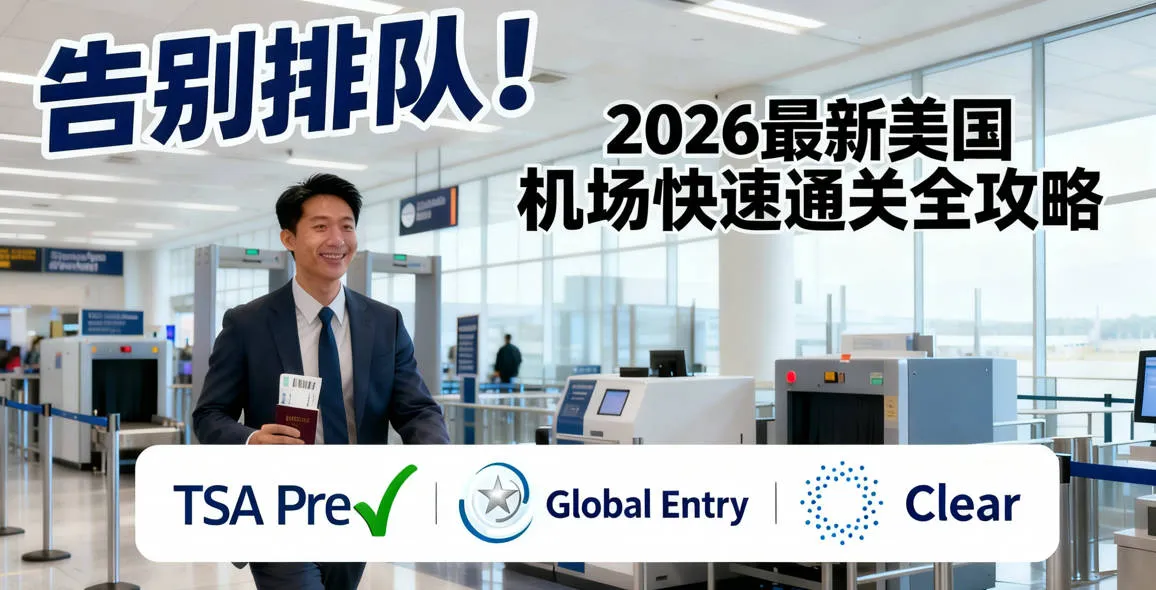 2026美国机场快速通关指南：TSA PreCheck vs Global Entry vs Clear 深度对比与免费办理秘籍