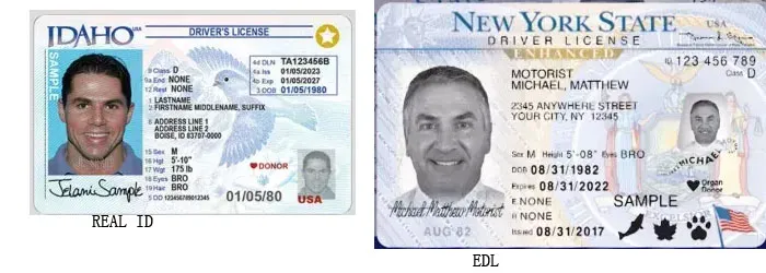 美国增强型驾照 EDL (Enhanced Driver's License) 带有国旗标识，可替代护照陆路往返加拿大与墨西哥