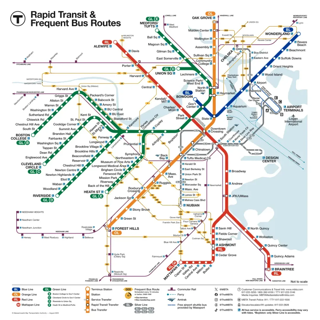 2026波士顿地铁MBTA (The T) 中英文线路图