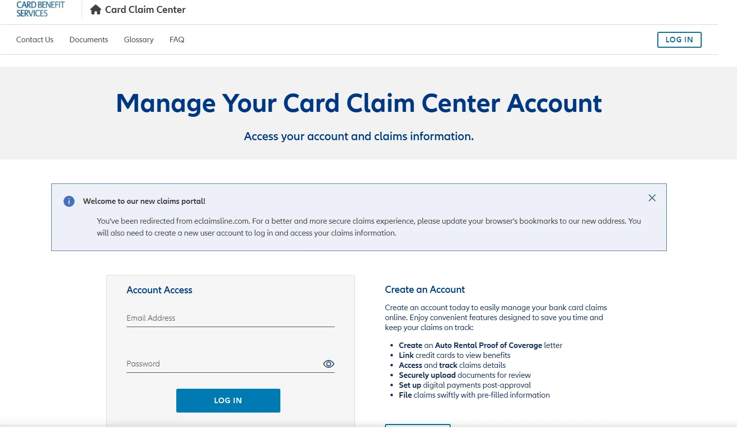 使用 Chase eClaimsline 或 Amex Claim Center 提交美国租车车窗损坏理赔申请界面