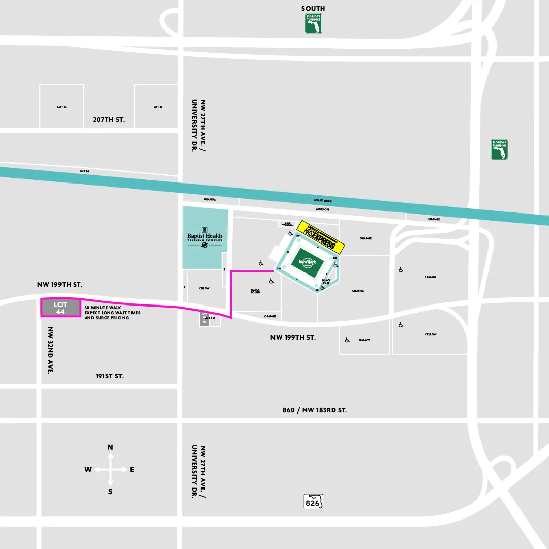 迈阿密国际机场 (MIA) 前往球场的交通接驳与 Uber/Lyft 专属网约车上车点 (Rideshare Pickup Zone)