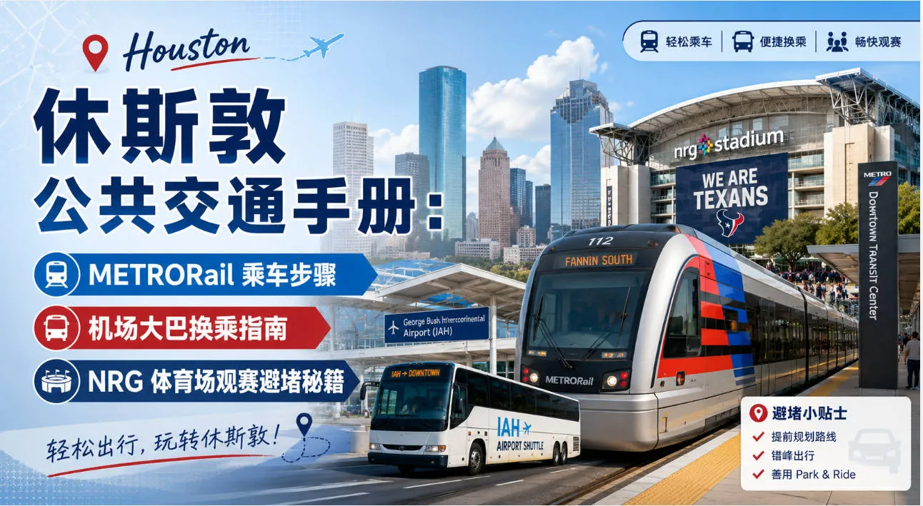 2026休斯敦交通攻略：METRORail轻轨怎么坐？IAH机场大巴与NRG体育场避堵秘籍