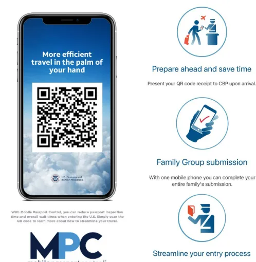 美国海关免费快速通关 App：Mobile Passport Control (MPC) 手机端海关申报与二维码生成界面