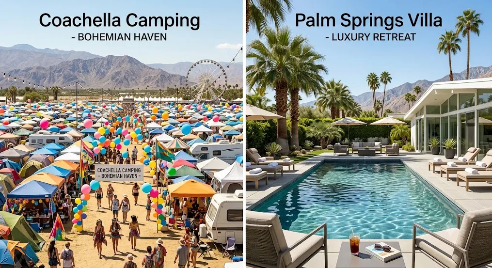Coachella 现场最高性价比住宿方式：汽车露营区 (Car Camping) 帐篷、遮阳天幕 (EZ-UP) 与狂欢派对