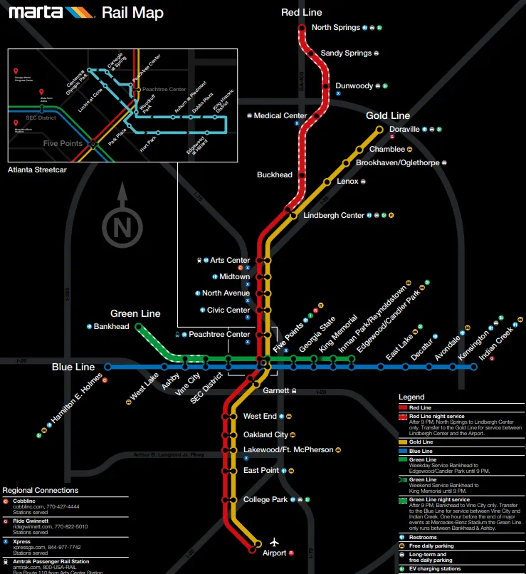 亚特兰大 MARTA 轻轨路线图,机场直达奔驰体育场换乘指南